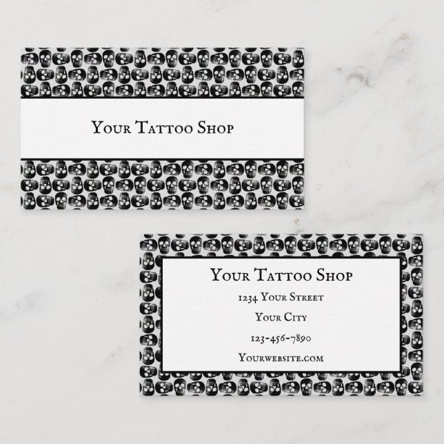 Gothic Skull White And Black Pattern Business Card (Front/Back)