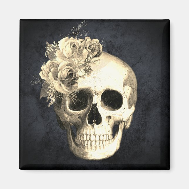 Gothic Skull White Roses Halloween  Magnet (Front)