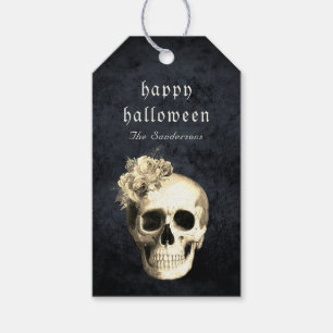 Gothic Skull White Roses Halloween Personalised Gift Tags