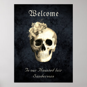 Gothic Skull White Roses Personalised Halloween Poster