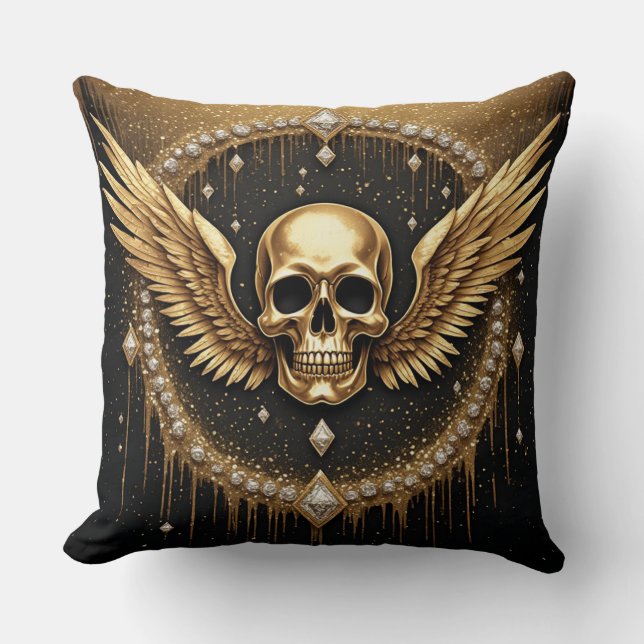 💎 Gothic Skull Wings Logo For Alternative Gifts ☠ Cushion (Front)