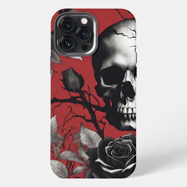 Gothic Skull with Black Rose  iPhone Case (Back)