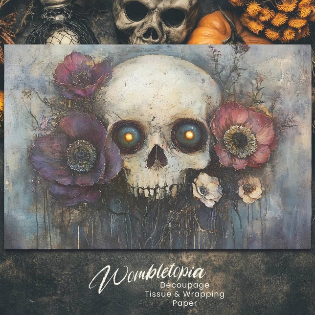 Gothic Skull with Flowers Dark Floral Decoupage Tissue Paper (Creator Uploaded)