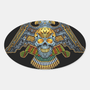 Gothic Skull with Guns and Bullets by Al Rio Oval Sticker