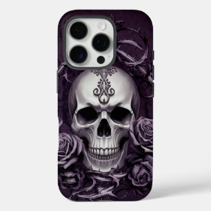 Gothic Skull with Purple Roses iPhone 16 Pro Case
