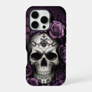 Gothic Skull with Purple Roses iPhone 16 Pro Case
