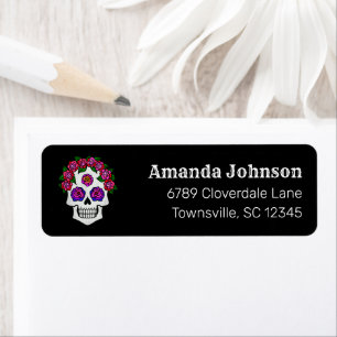 Gothic Skull with Roses Black Return Address