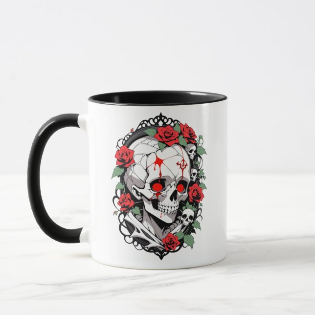 Gothic Skull with Roses Mug (Left)