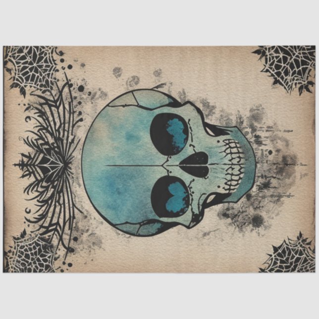 Gothic skull with teal smoke eyes ephemera  tissue paper (Front)