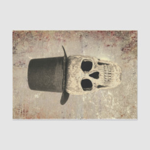 Gothic Skull With Top Hat Vintage Sepia Texture Tissue Paper
