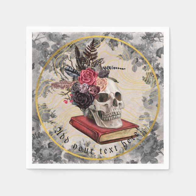 Gothic Skull with Vintage Floral Headdress Napkin (Front)