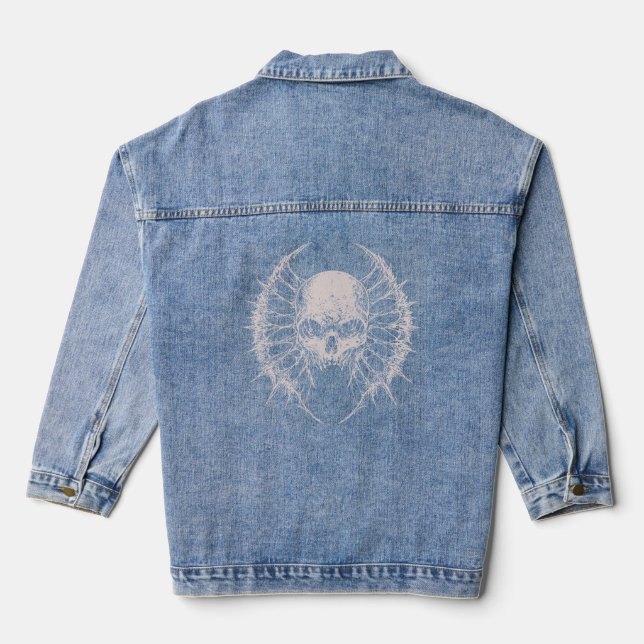 Gothic Skull with Webbed Wings Denim Jacket (Back)