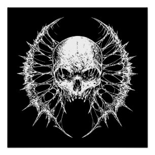 Gothic Skull with Webbed Wings Poster