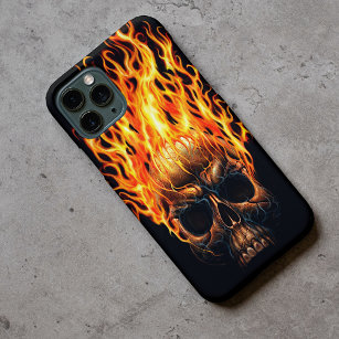 Gothic Skull Yellow Orange Fire Flames Pattern Case-Mate iPhone Case
