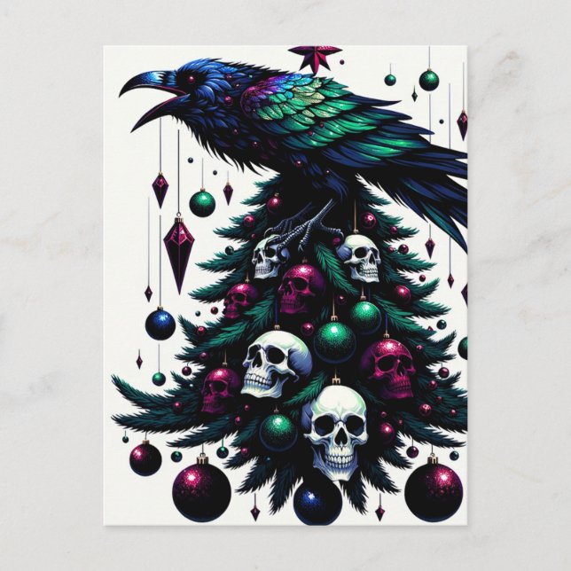 Gothic Skulls and Ravens Christmas Tree Postcard (Front)