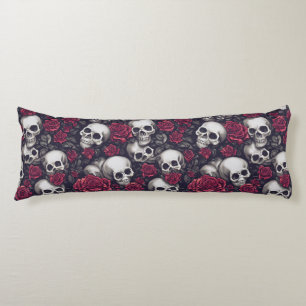 Gothic Skulls and Red Roses Body Cushion