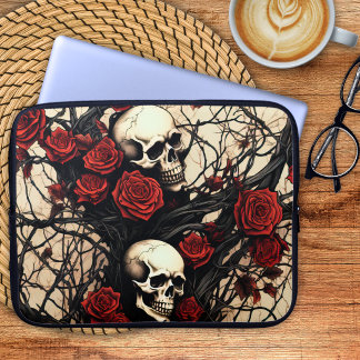 Gothic Skulls and Red Roses Laptop Sleeve