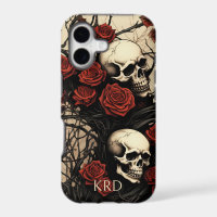 Gothic Skulls and Red Roses Monogram