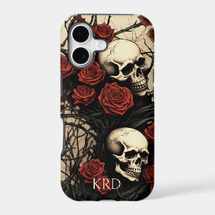 Gothic Skulls and Red Roses Monogram 
