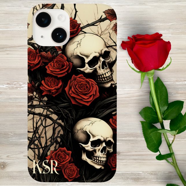 Gothic Skulls and Red Roses Monogram  Case-Mate iPhone Case (Creator Uploaded)