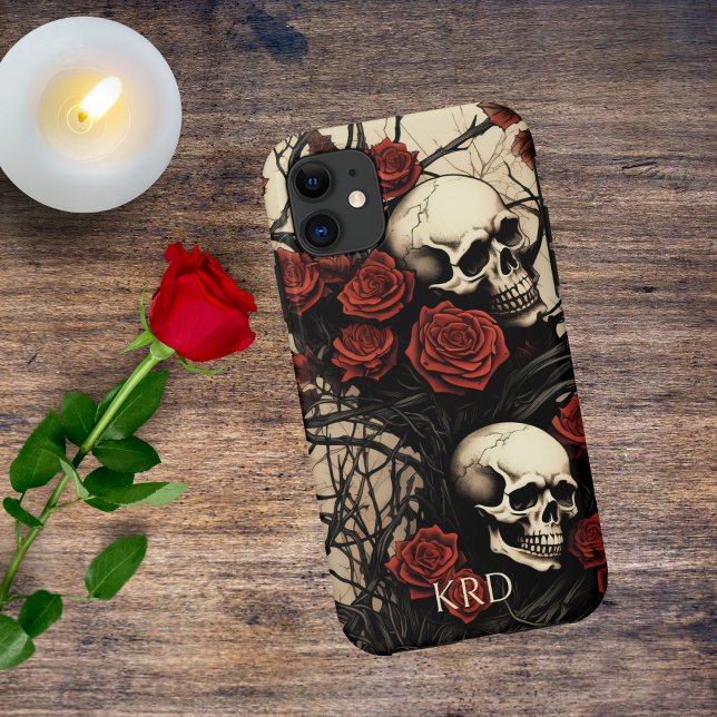 Gothic Skulls and Red Roses Monogram  Case-Mate iPhone Case (Creator Uploaded)