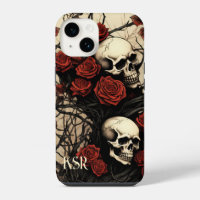 Gothic Skulls and Red Roses Monogram