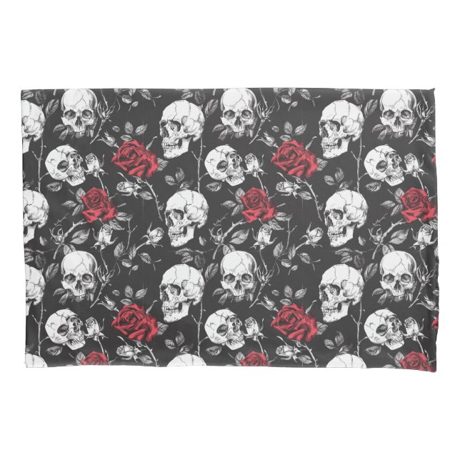 Gothic Skulls and Roses Bedding  Pillowcase (Front)