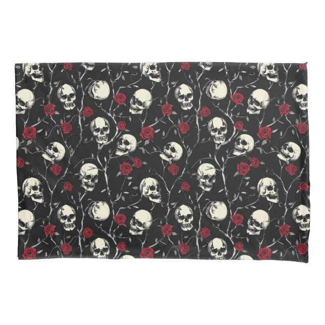 Gothic Skulls and Roses Bedding  Pillowcase (Front)