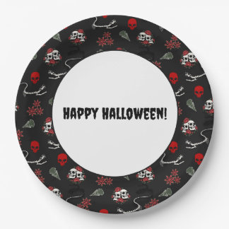 Gothic Skulls and Roses Halloween Pattern Paper Plate