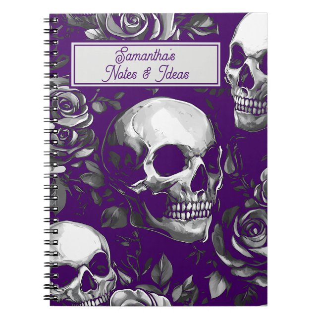 Gothic Skulls And Roses Purple Notebook (Front)