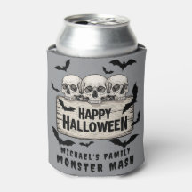 Gothic Skulls Bats Happy Halloween Beer Koozie