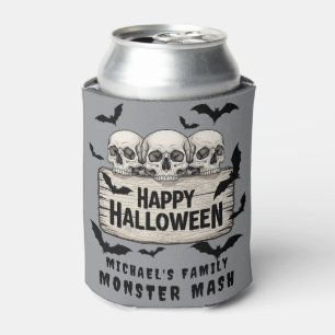 Gothic Skulls Bats Happy Halloween Beer Koozie