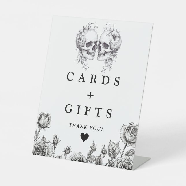 Gothic Skulls Black And White Cards And Gifts Pedestal Sign (Front)