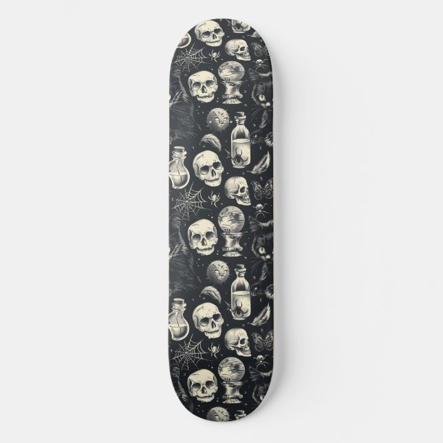 Gothic Skulls Black Cats and Spiders Skateboard (Front)