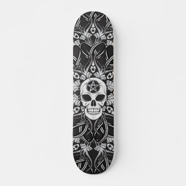 Gothic Skulls - Black Skateboard (Front)