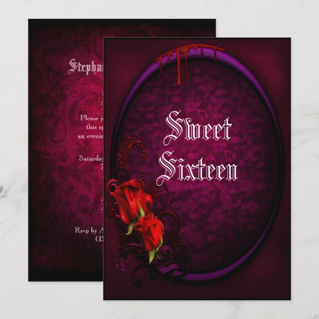 Gothic Skulls, Blood & Roses Sweet 16 Invitation (Front/Back)