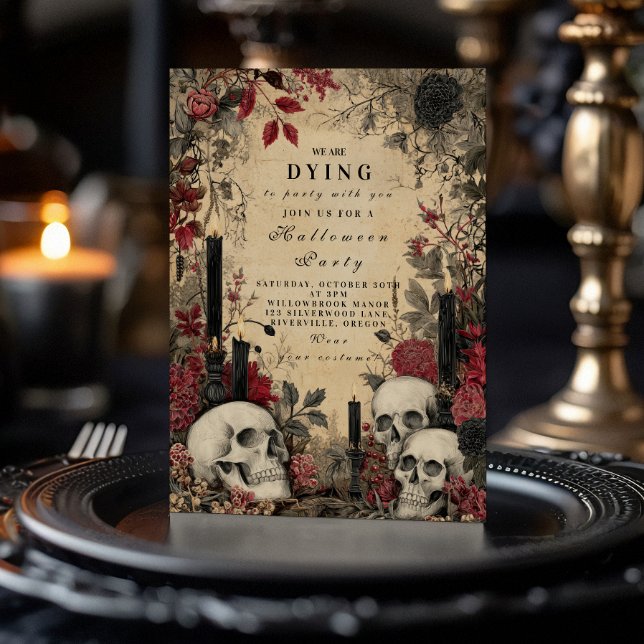 Gothic Skulls & Candlelight Halloween Night Invitation (Creator Uploaded)