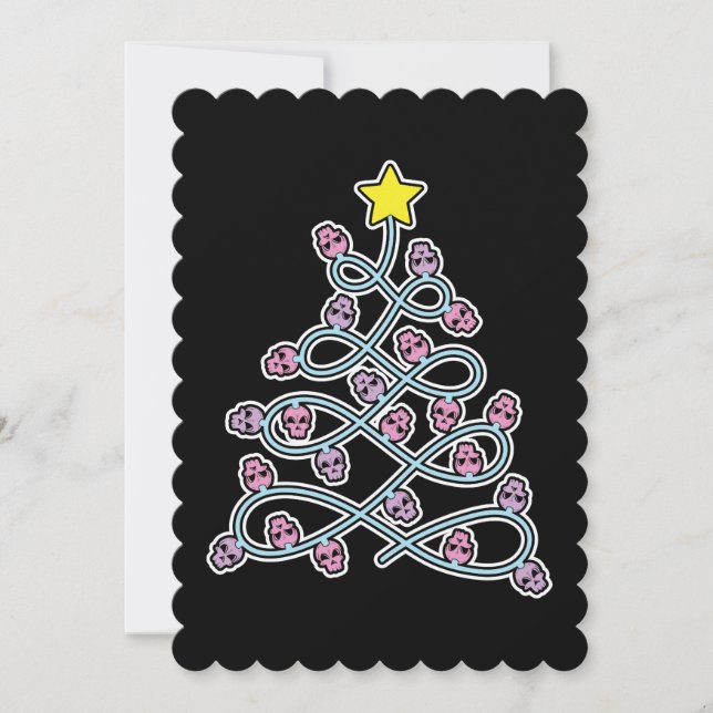 Gothic Skulls Christmas Tree Flat Greeting Card (Front)