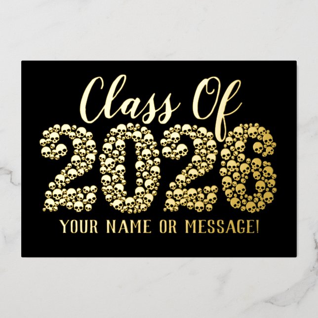 Gothic Skulls Class Of 2026 Foil Holiday Card (Front)