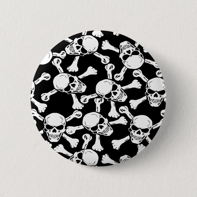 GOTHIC SKULLS CROSSBONES PATTERN 6 CM ROUND BADGE (Front)