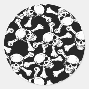 GOTHIC SKULLS CROSSBONES PATTERN CLASSIC ROUND STICKER