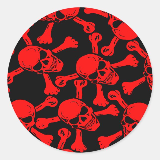 GOTHIC SKULLS CROSSBONES PATTERN CLASSIC ROUND STICKER (Front)
