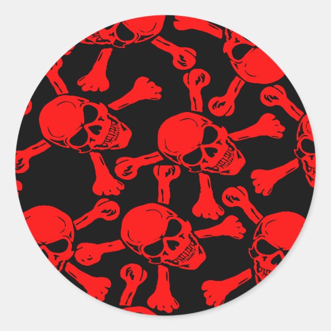 GOTHIC SKULLS CROSSBONES PATTERN CLASSIC ROUND STICKER (Front)