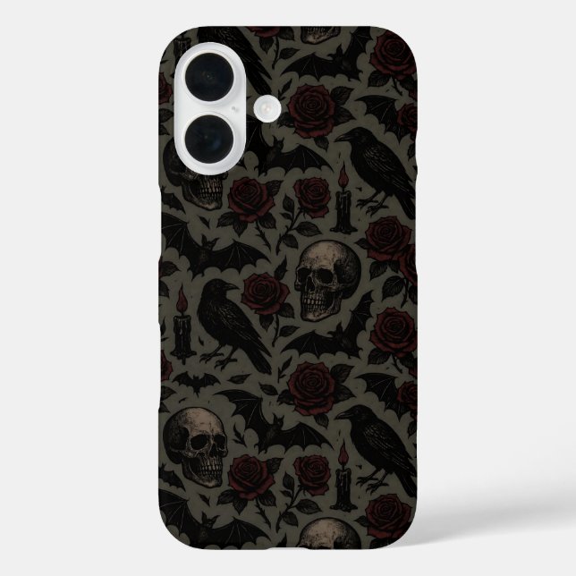Gothic Skulls, Crows & Roses Pattern Case-Mate iPhone Case (Back)