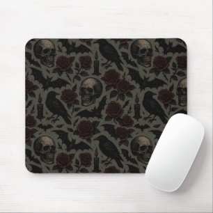 Gothic Skulls, Crows & Roses Pattern Mouse Mat