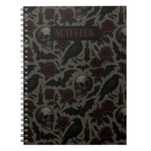 Gothic Skulls, Crows & Roses Pattern Notebook