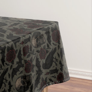 Gothic Skulls, Crows & Roses Pattern Tablecloth