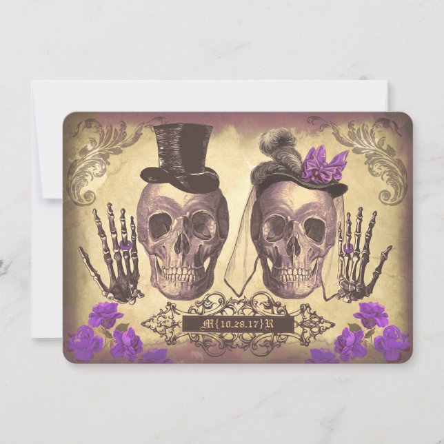 Gothic Skulls Day of The Dead Save the Date Cards (Front)