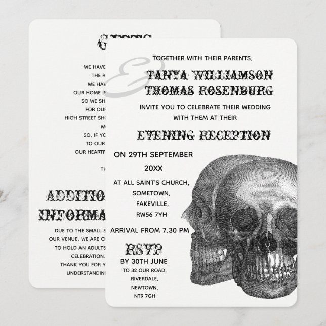 Gothic Skulls Evening Invitation (Front/Back)