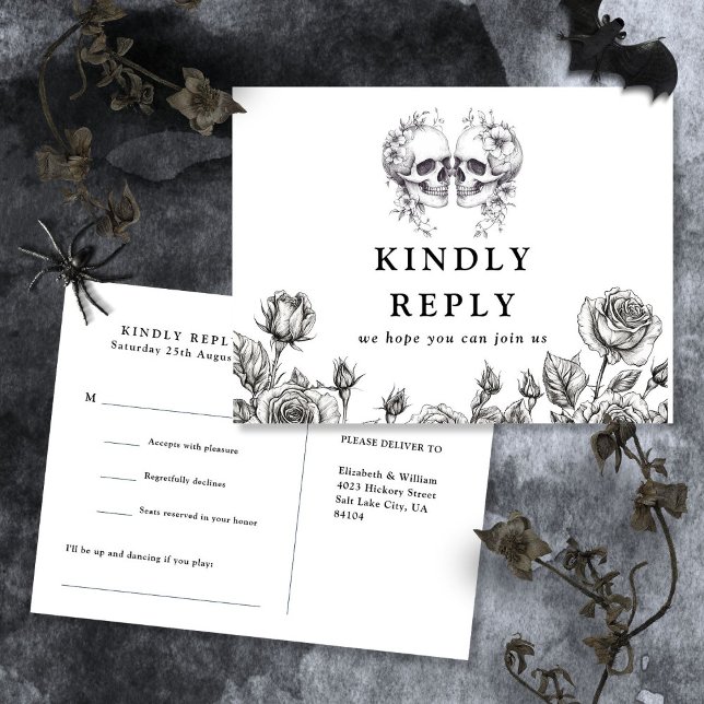 Gothic Skulls Floral Song Request RSVP Postcard (Gothic Skulls Floral Song Request RSVP Postcard)